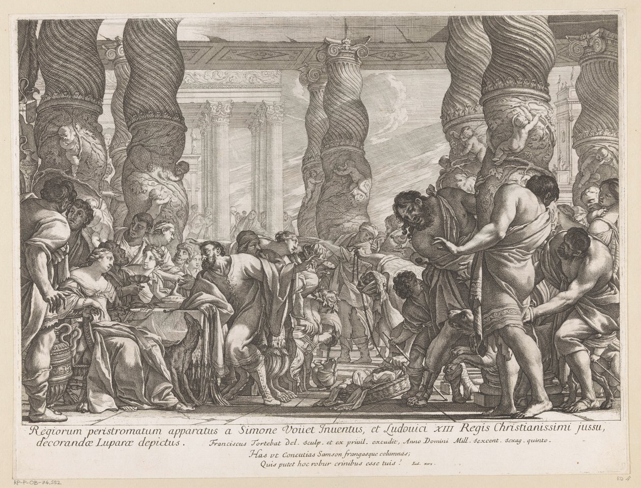 Samson je veden ke sloupu v Daganově chrámu od François Tortebat