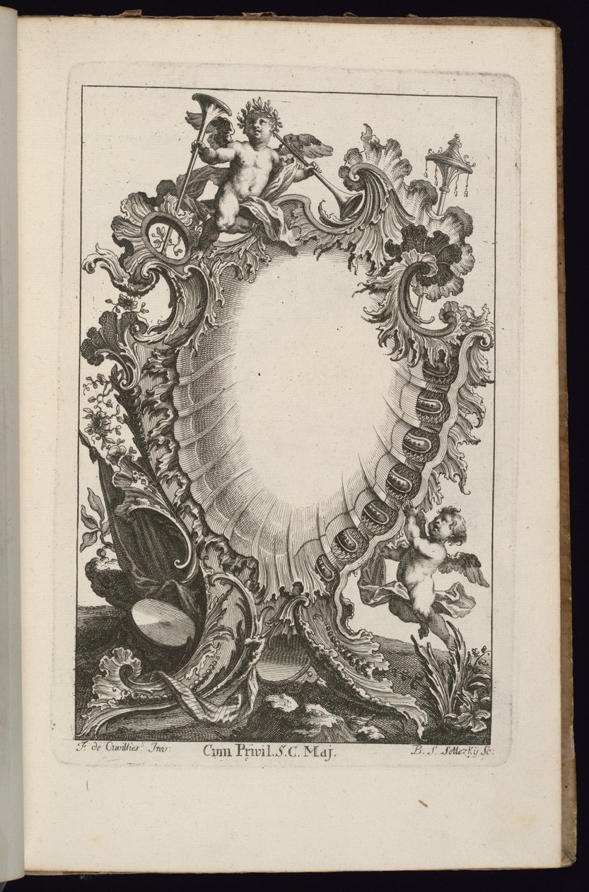 Kazeta s trumpetami držícími putto, Kniha nepravidelných kazet od François de Cuvilliés the Elder