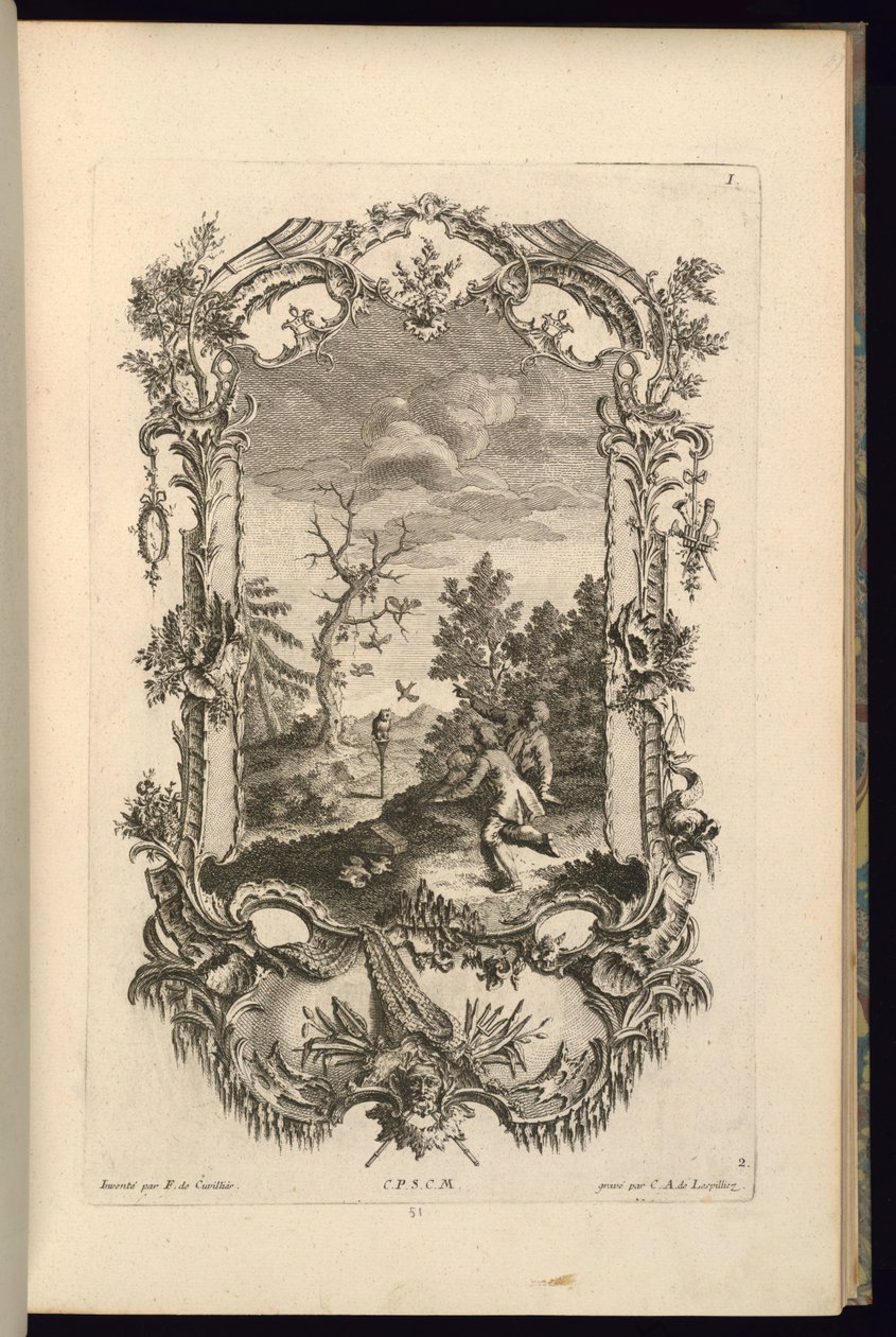 Design pro kartuše s velkými a malými přihrádkami od François de Cuvilliés the Elder