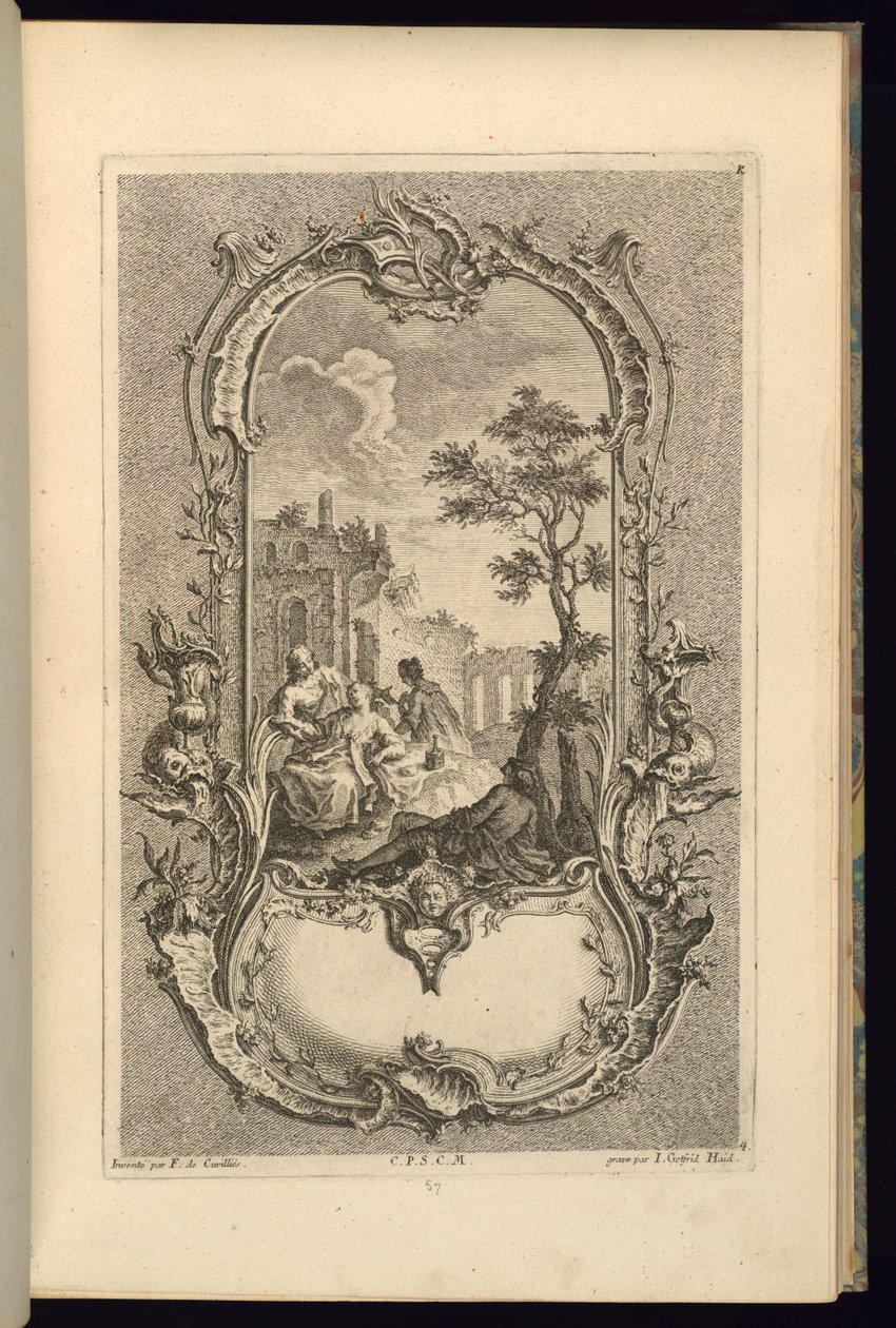 Design pro kartuše s velkými a malými přihrádkami od François de Cuvilliés the Elder