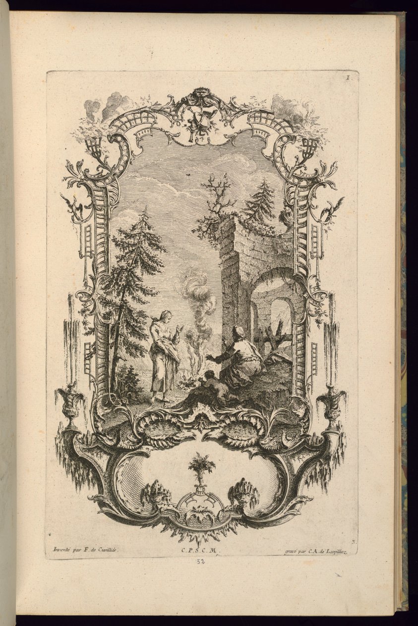 Design pro kartuše s velkými a malými přihrádkami od François de Cuvilliés the Elder