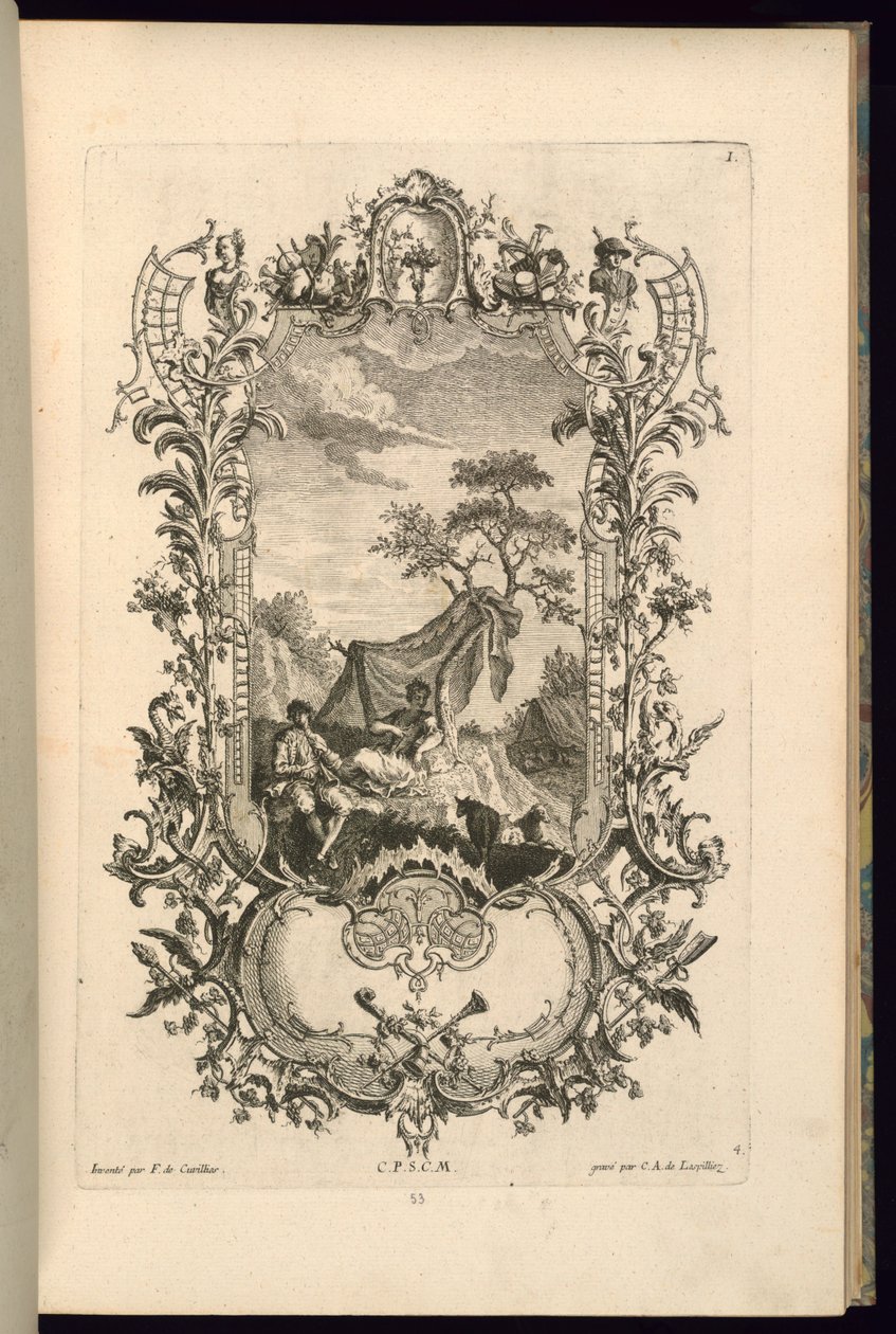 Design pro kartuše s velkými a malými přihrádkami od François de Cuvilliés the Elder