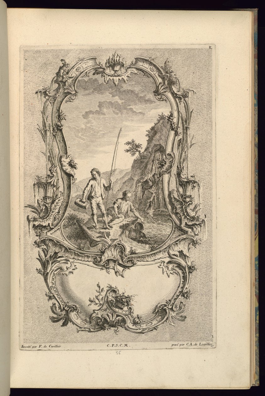 Design pro kartuše s velkými a malými přihrádkami od François de Cuvilliés the Elder