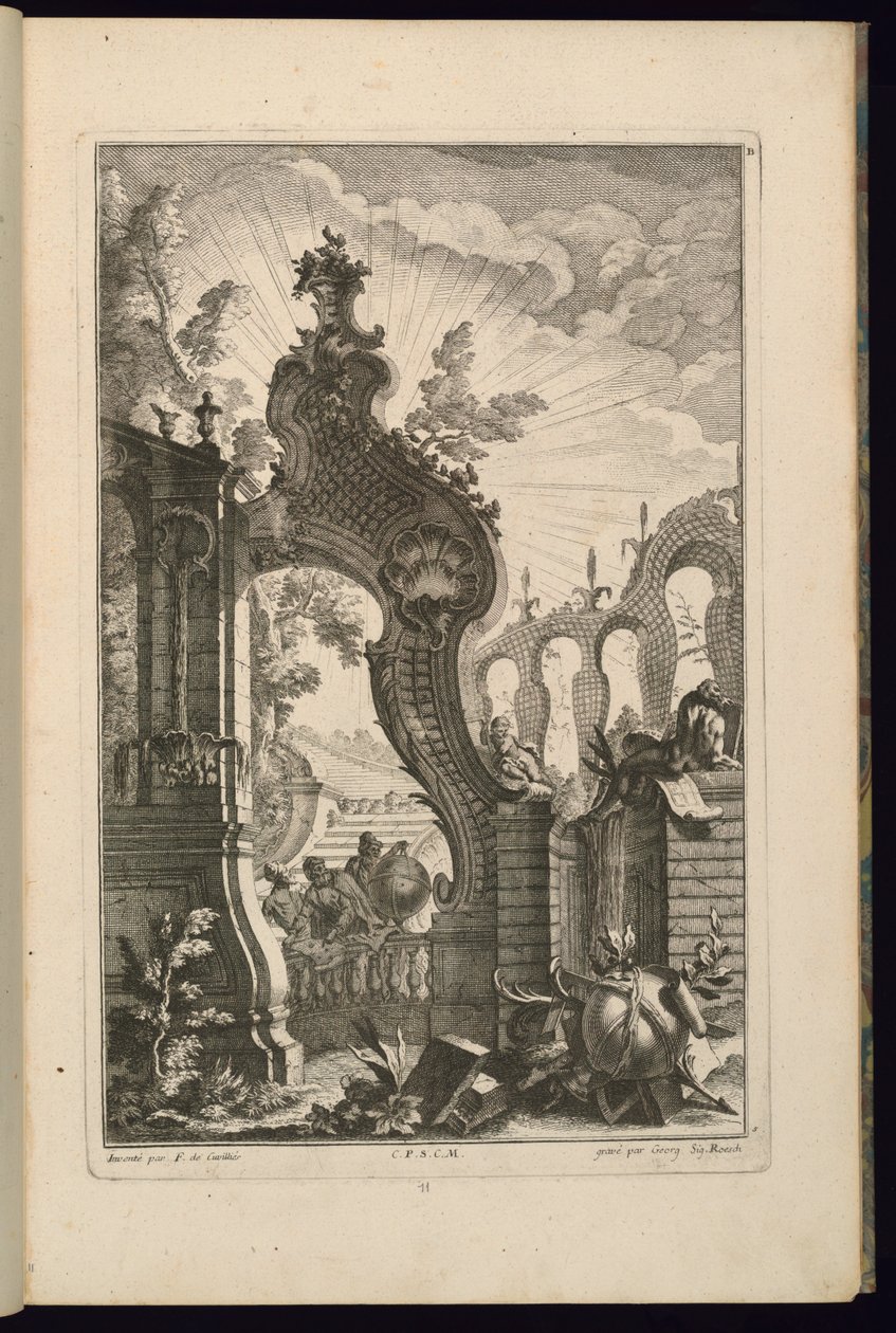 Design pro fontánu s trelliswork oblouky od François de Cuvilliés the Elder