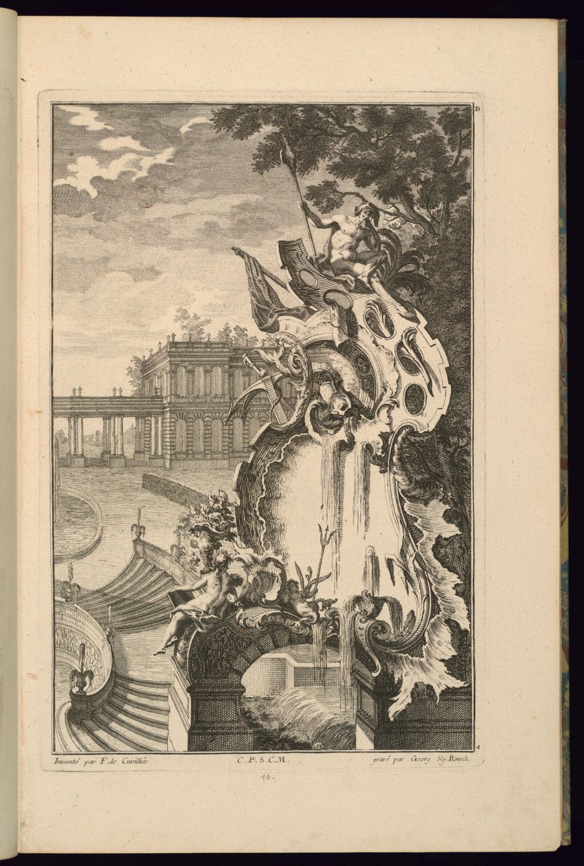 Design pro fontánu s kotvou od François de Cuvilliés the Elder