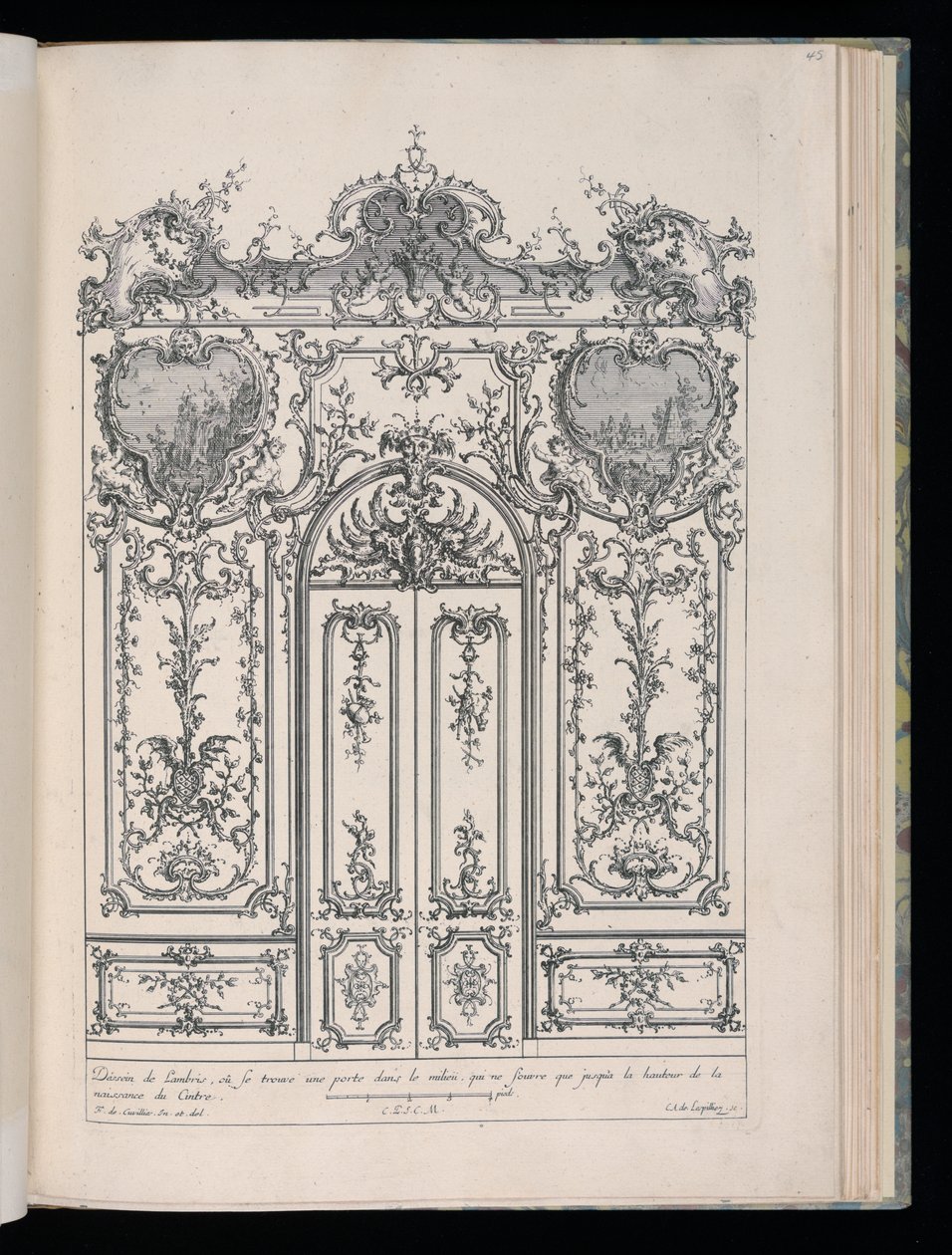 Stěna s dvojitými dveřmi, Livre de Lambris (Kniha obložení) od François de Cuvilliés the Elder