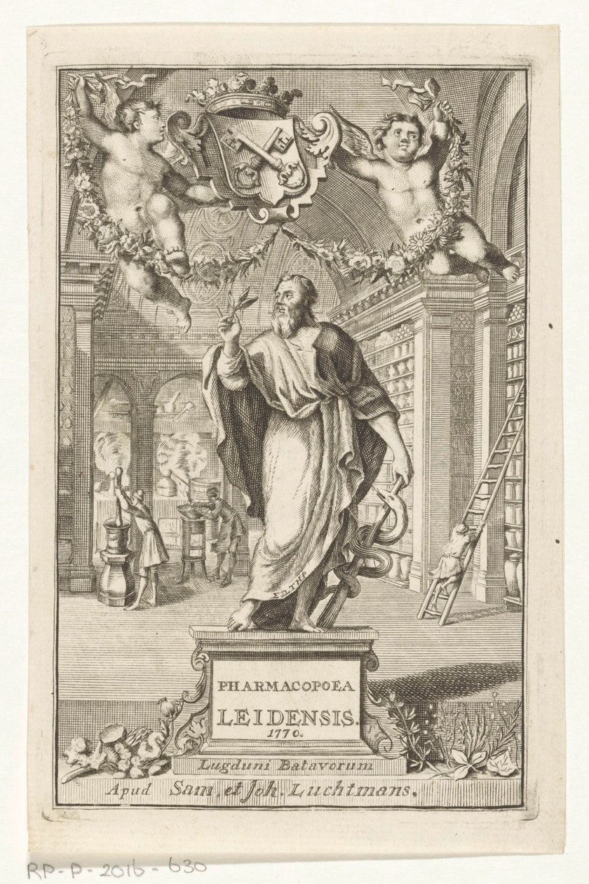 Asklépius Název titulu: S.n., Pharmacopoeia Leiden, založená autoritou největších soudců, 1770 od François van Bleyswijck
