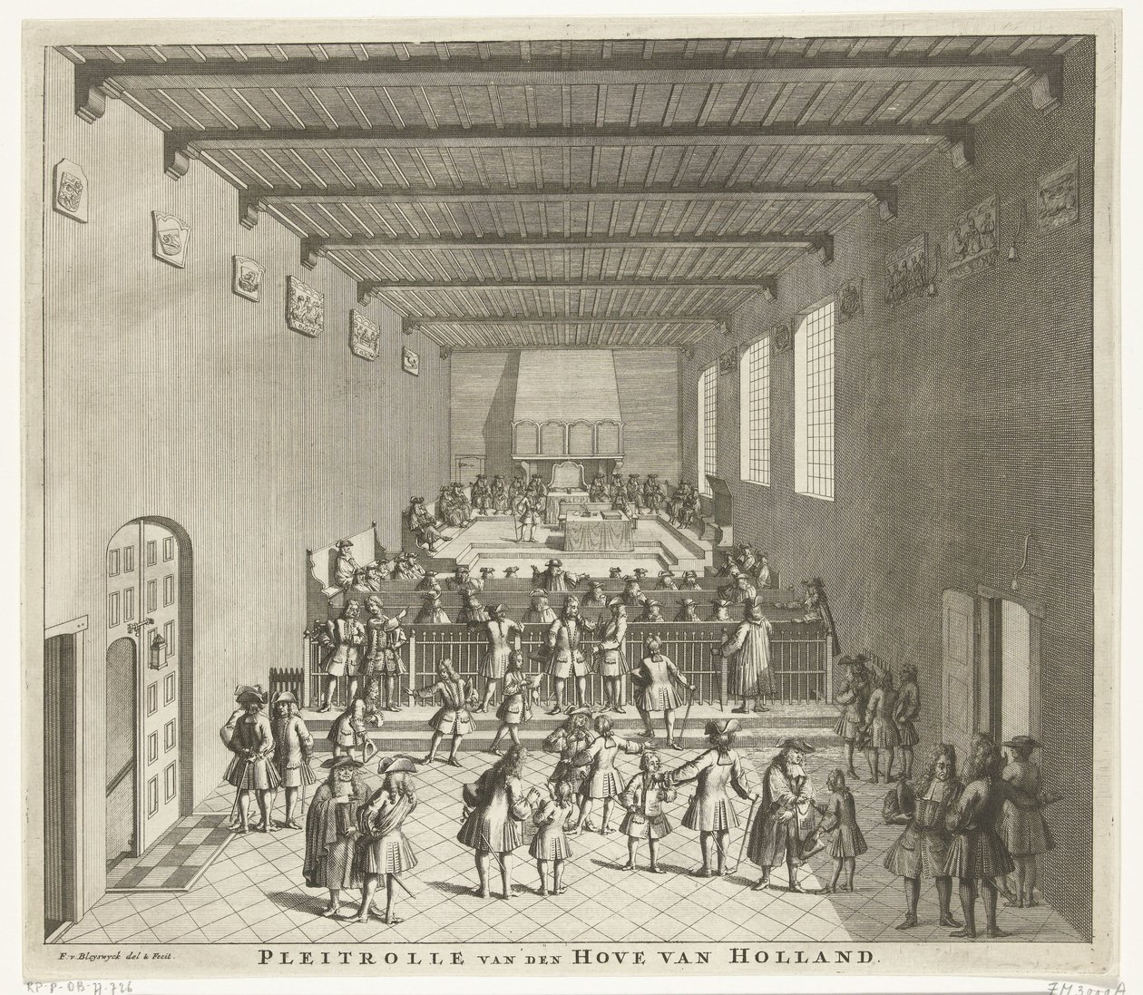 Zasedání holandského soudu, asi 1700 Pleitrolle van den Hove of Holland (název na objektu) od François van Bleyswijck