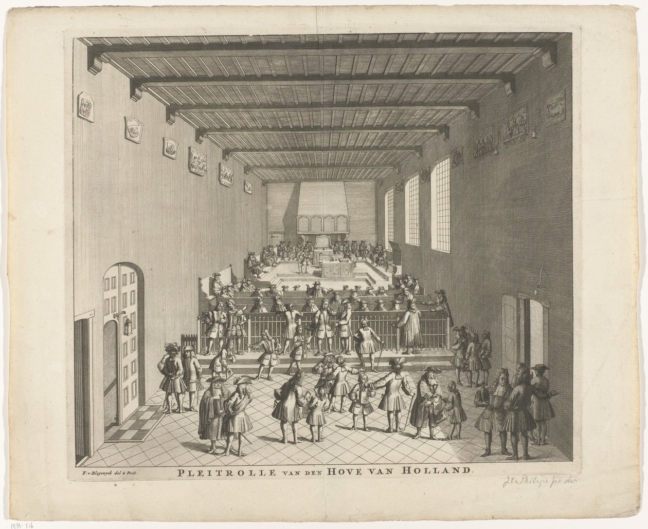 Zasedání holandského soudu, asi 1700 Pleitrolle van den Hove of Holland (název na objektu) od François van Bleyswijck
