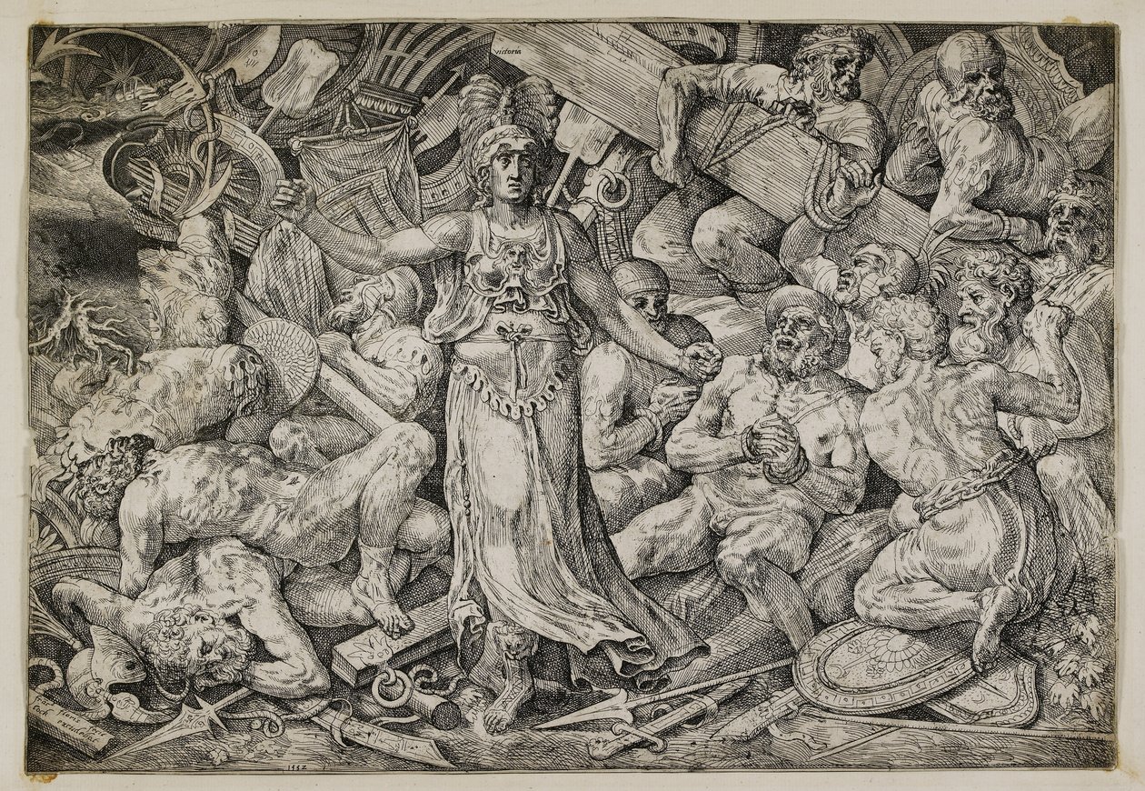 Victoria obklopená vězni a trofejemi, 1552 od Frans Floris