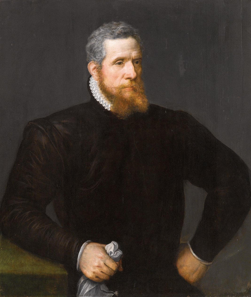 Portrét vousatého muže v černém s kapesníkem v ruce od Frans Floris I
