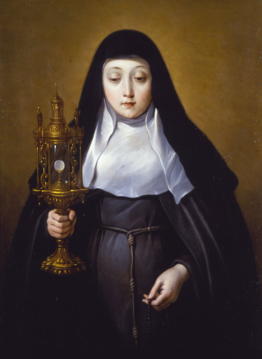 Svatá Klára držící monstranci s eucharistií (olej na mědi) od Frans Luyckx or Leux