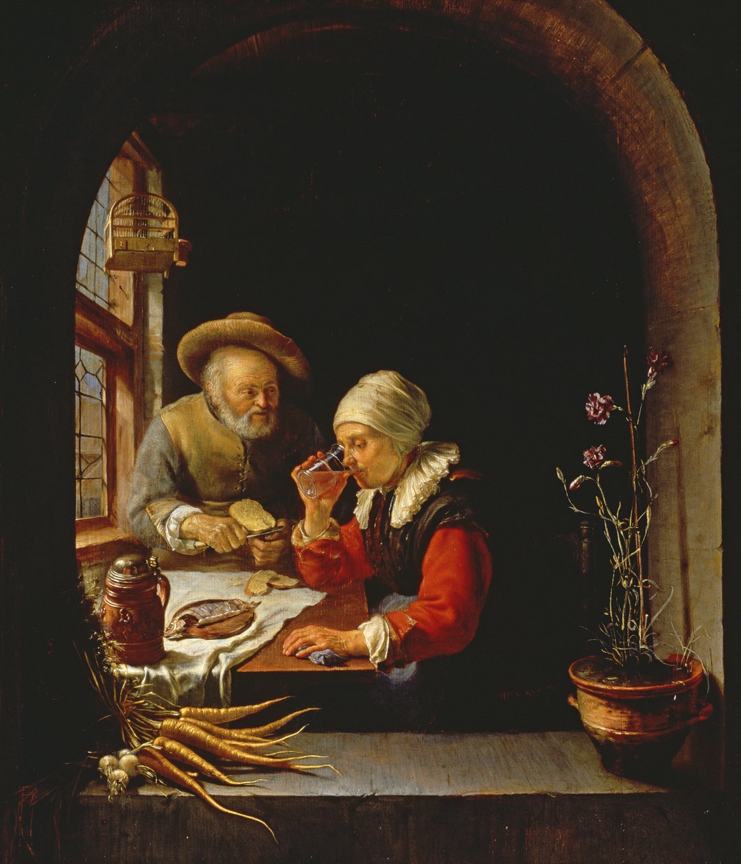 Stravování staršího páru (panel) od Frans van Mieris