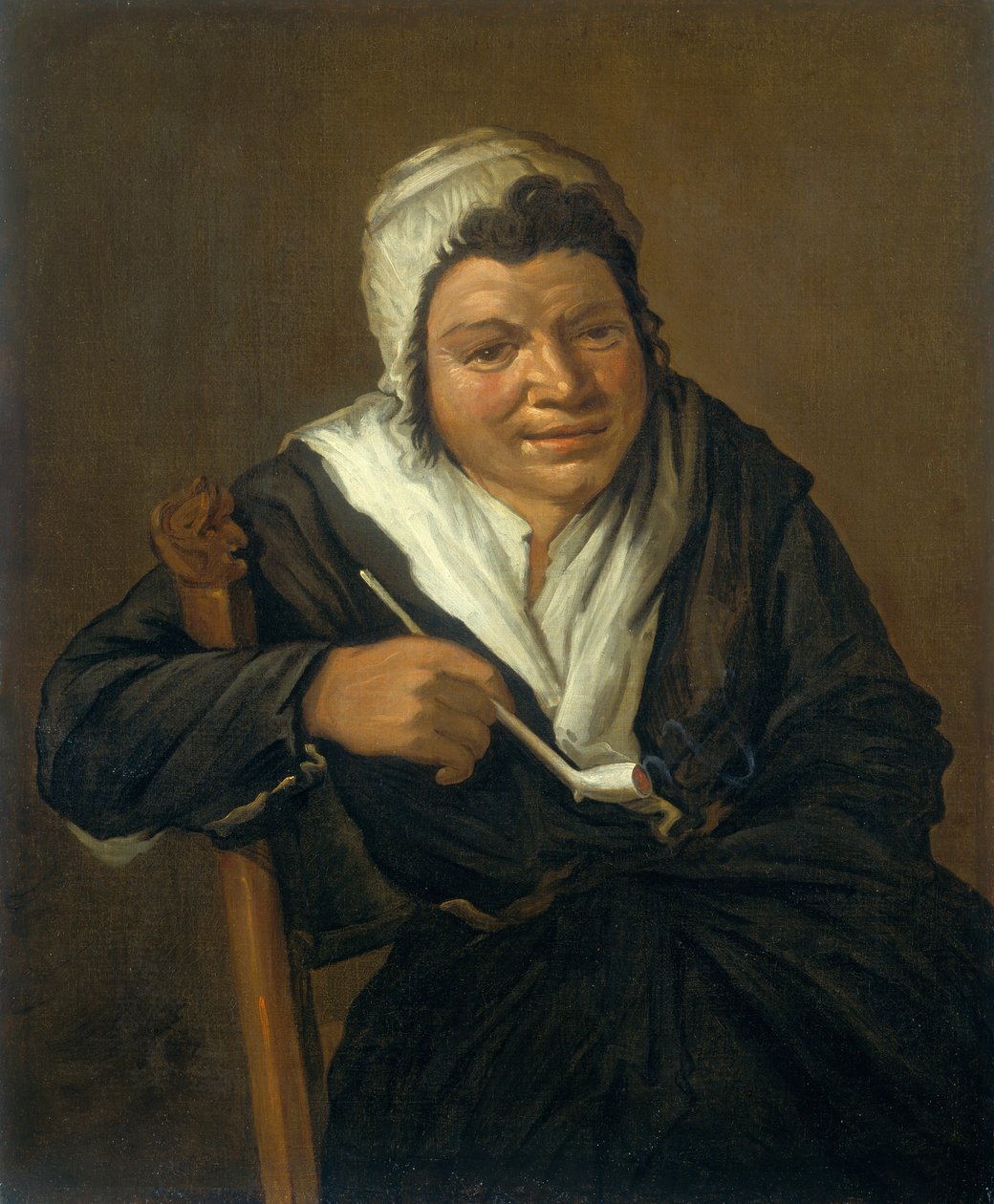Žena kouří dýmku (olej na plátně) od Frans (Follower of) Hals