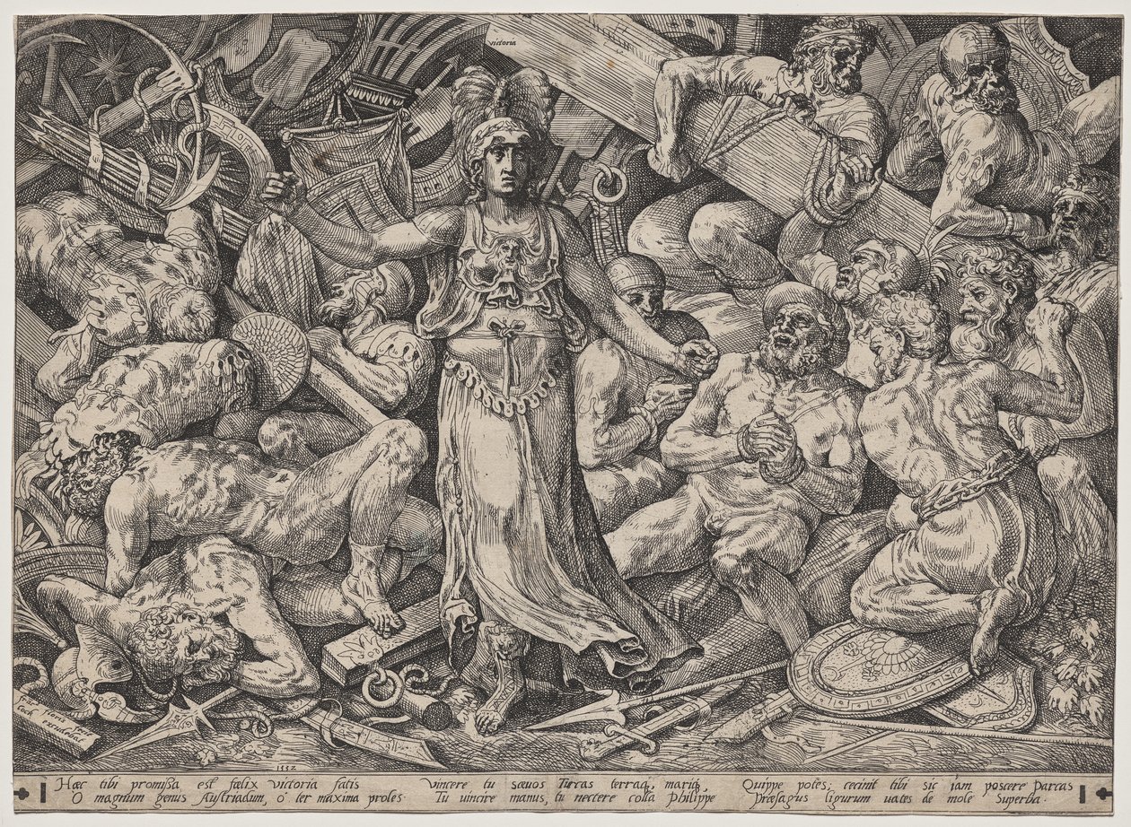 Vítězství obklopeno vězni a trofejemi od Frans Floris the Elder