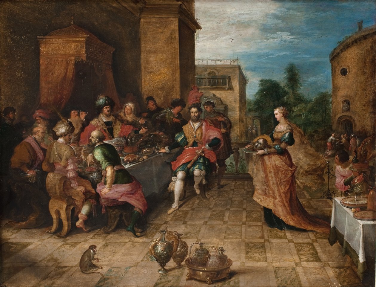 Herodova hostina. Salome představuje hlavu Jana Křtitele od Frans Francken d.Y.