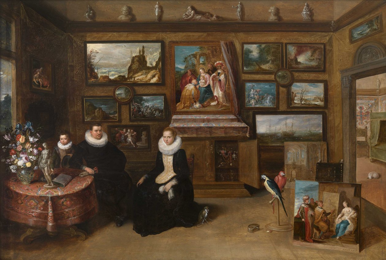 Kunstkammer s manželským párem a jejich synem, první třetina 17. století. od Frans Francken the Younger