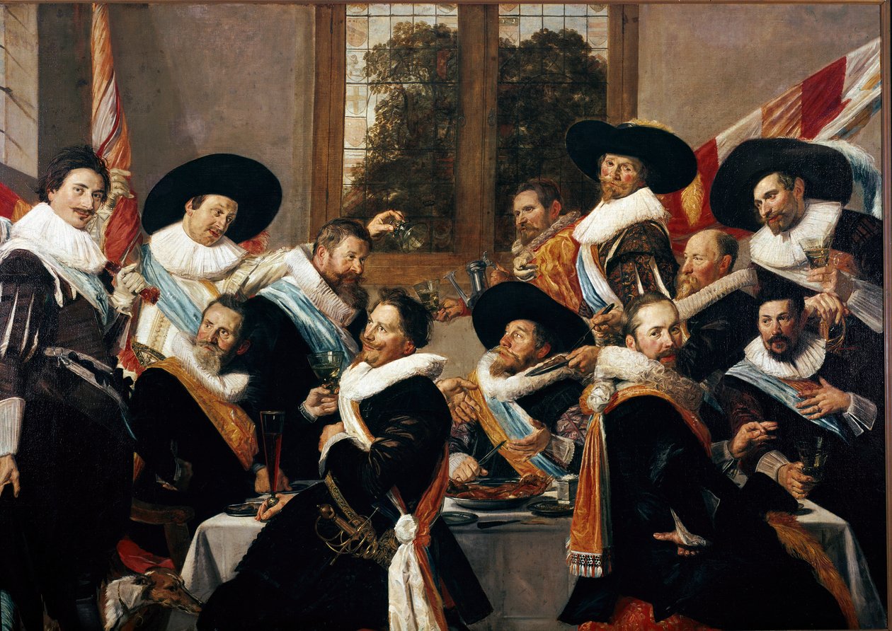 Banket důstojníků sboru svatého Adriena z Haarlemu Obraz Franze Halse (asi 1580-1666) 1627 Ne. 266,5x183 cm Haarlem, Muzeum Franse Halse, Holandsko od Frans Hals