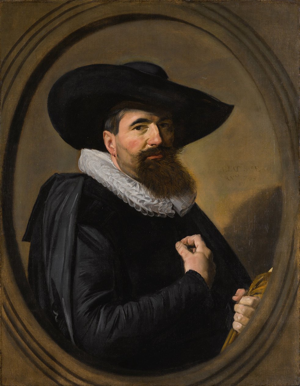 Nizozemsky: Portret van een man Portrét muže s kloboukem a límcem s kožešinou od Frans Hals