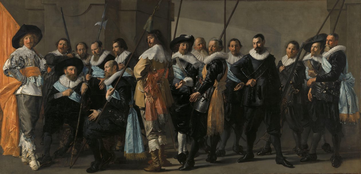 Rota domobrany okrsku XI pod velením kapitána Reyniera Reaela, známá jako ‚The Meager Company‘ Důstojníci a další gardisté z XI. amsterdamského obvodu pod velením kapitána Reijniera Reaela a poručíka Cornelise Michielsze Blaeuwa, od Frans Hals