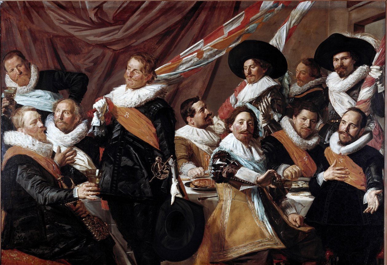 Banket důstojníků Sboru lukostřelců svatého Jiřího z Haarlemu Obraz Franze Halse (asi 1580-1666) 1627 Ne. 179 x 257,5 cm Haarlem, Muzeum Franse Halse, Holandsko od Frans Hals