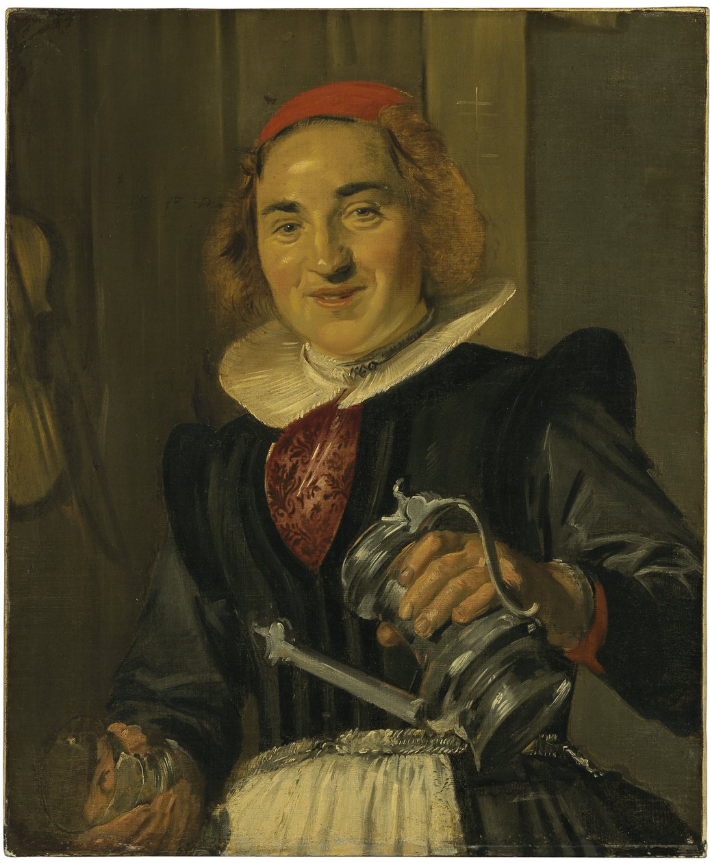 Mladá žena drží sklenici a džbán od Frans Hals