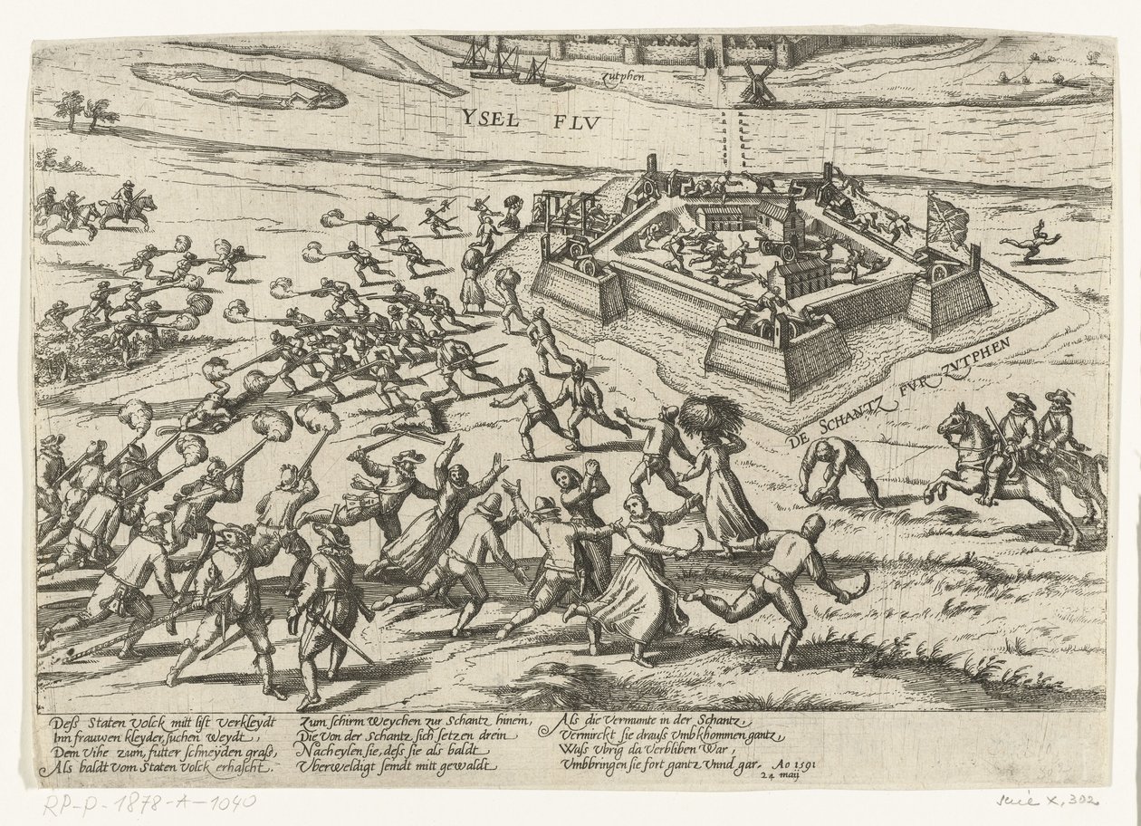 Obsazení pevnůstky v Zutphen, 1591 Série 10: Nizozemské a zahraniční akce, 1587-1612 (název série) od Frans Hogenberg (workshop of)