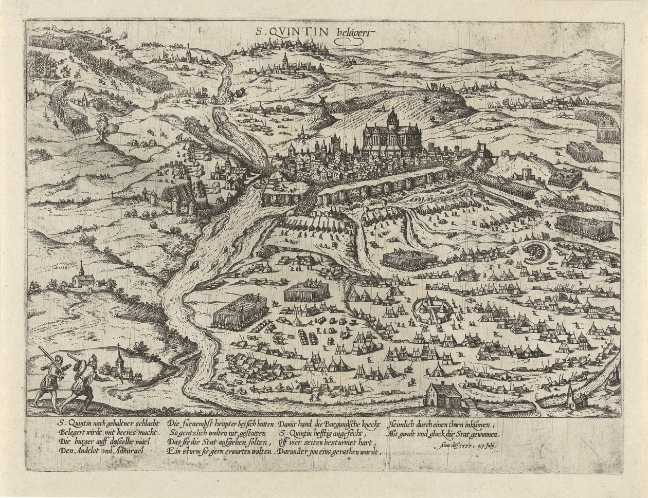 Obležení Saint-Quentin, 1557 S. Quintin belägert (titul na předmětu) Série 2: Události v Nizozemsku, 1555-1558 (název série) od Frans Hogenberg