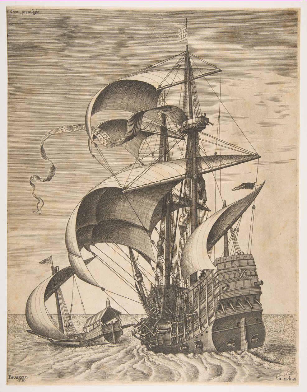 Ozbrojený třímistr na otevřeném moři v doprovodu lodní kuchyně, ze série Sailing Ves..., 1561-65. od Frans Huys