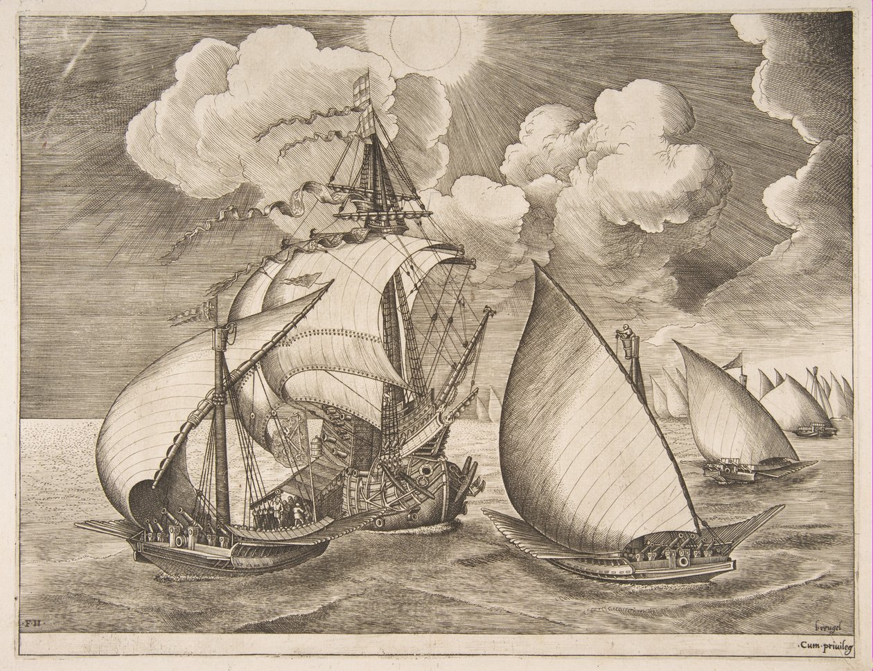 Flotila galér doprovázená karavelou z plachetnic, 1561-65. od Frans Huys