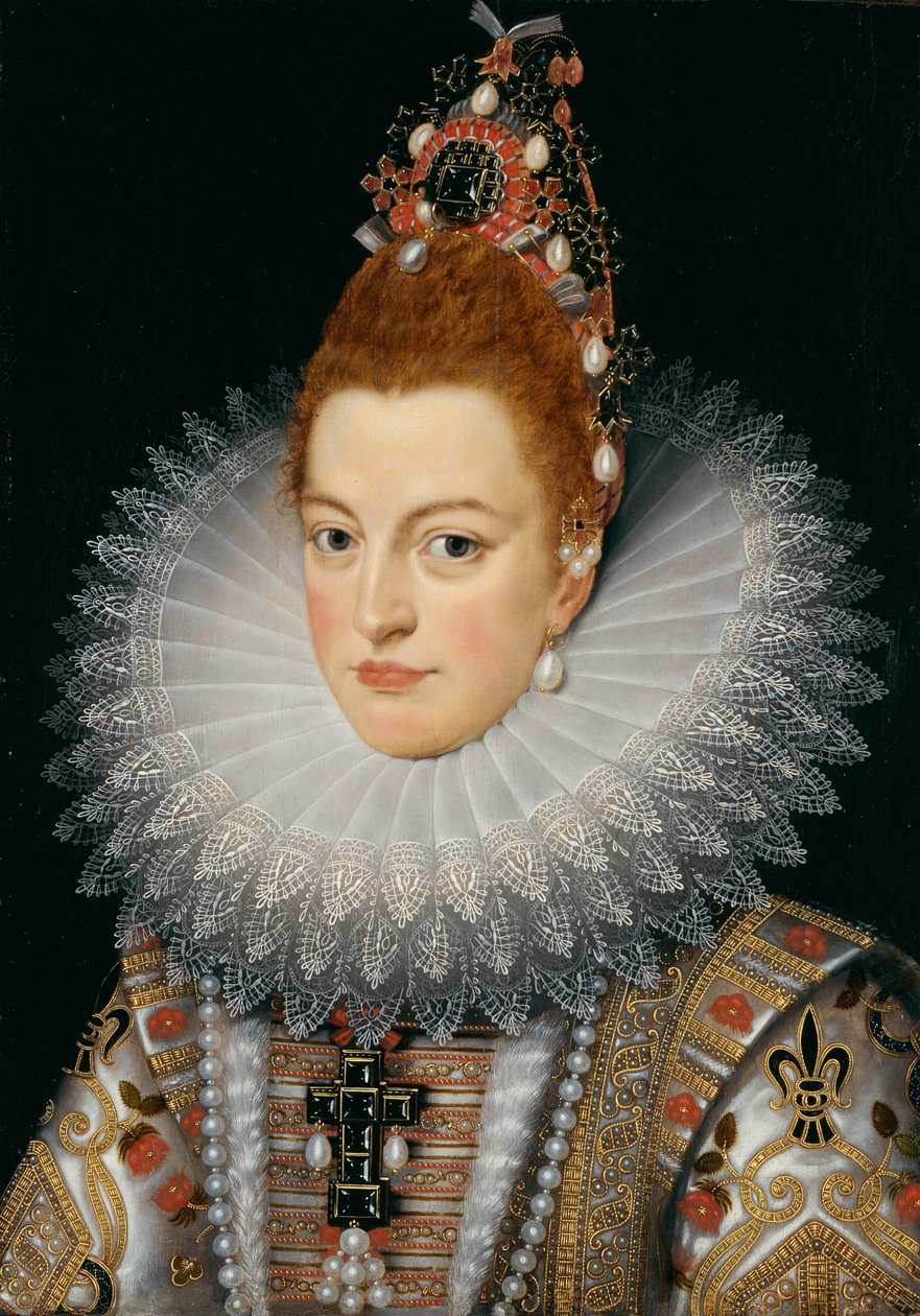 Arcivévodkyně Isabella, kolem 1601-20 (olej na panelu) od Frans II (after) Pourbus