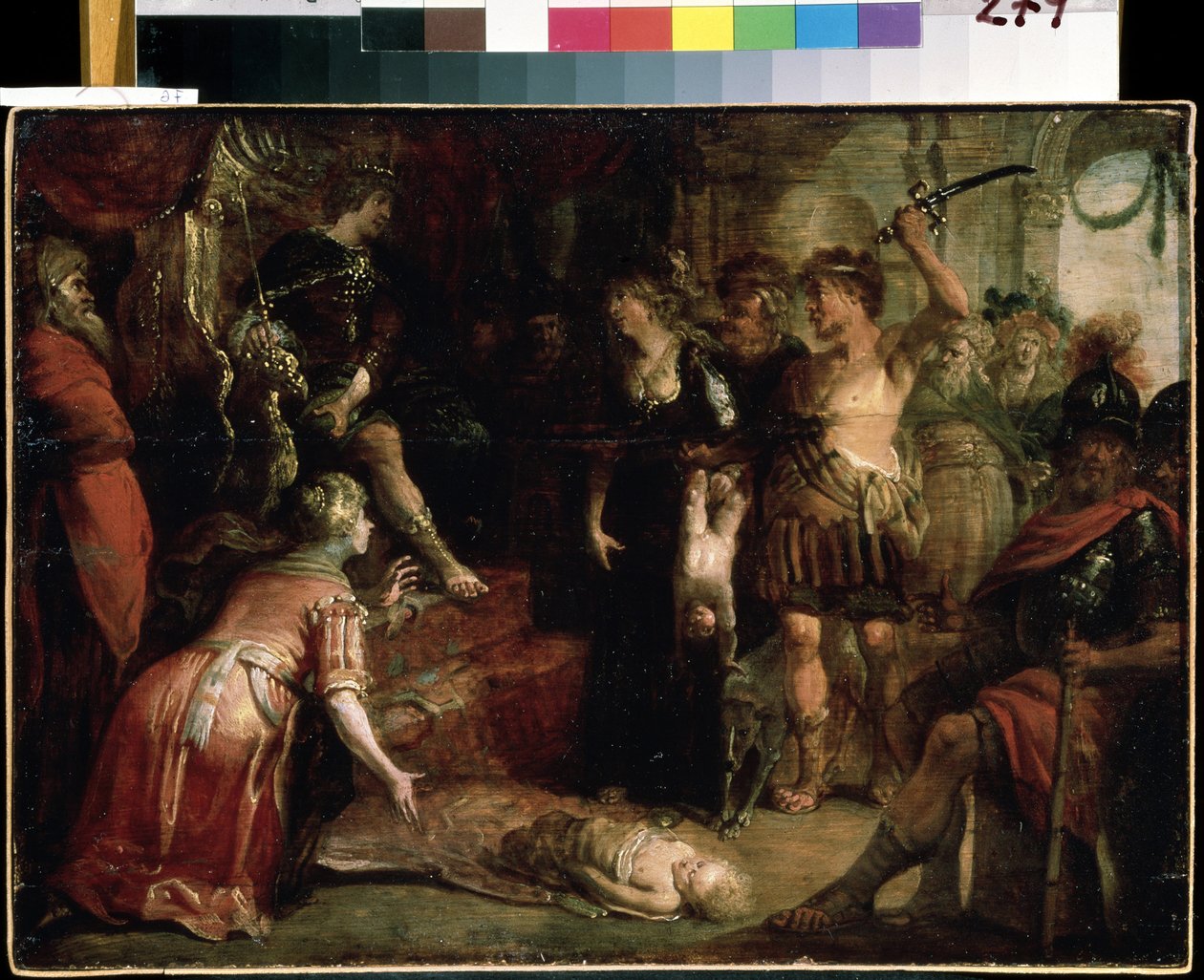 ""Soud Šalamounův"" Dvě ženy tvrdí, že jsou matkou stejného dítěte. Obraz Franze (Franse) Franckena II. mladšího (1581-1642) Muzeum umění Michaila Krošitského ze 17. století, Sevastopol (Sevastopol) Ukrajina od Frans II Francken