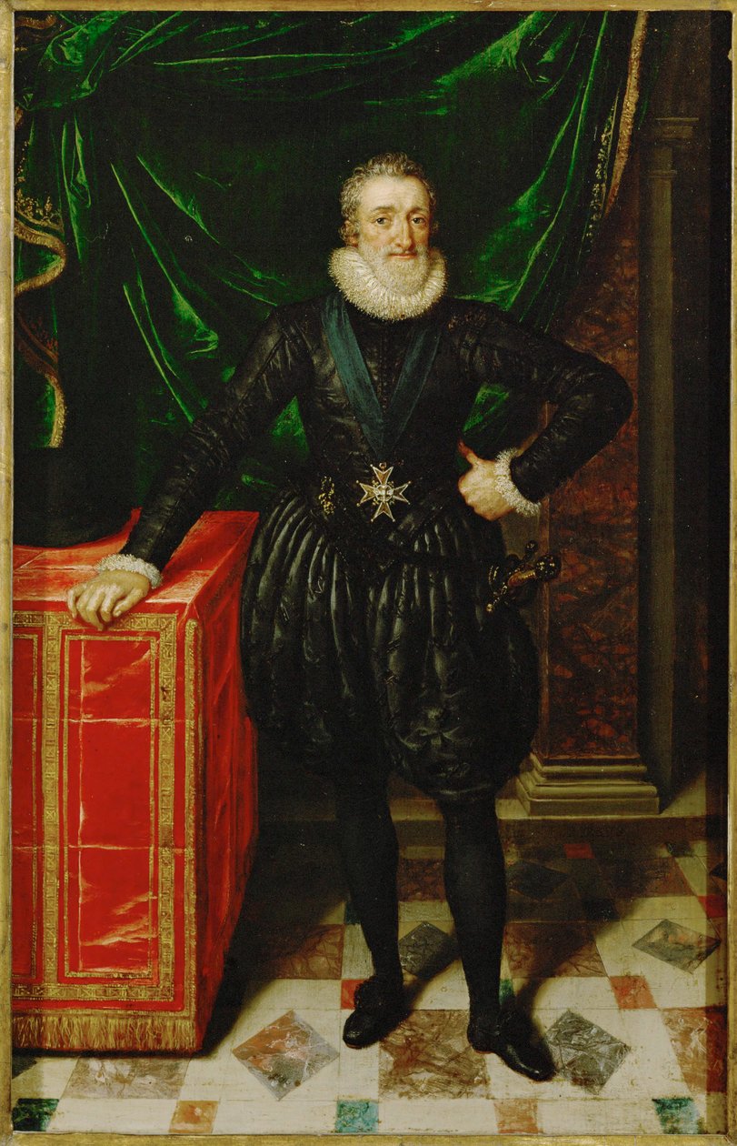 Francouzský král Jindřich IV. v černém dvorním oděvu ... od Frans II Pourbus