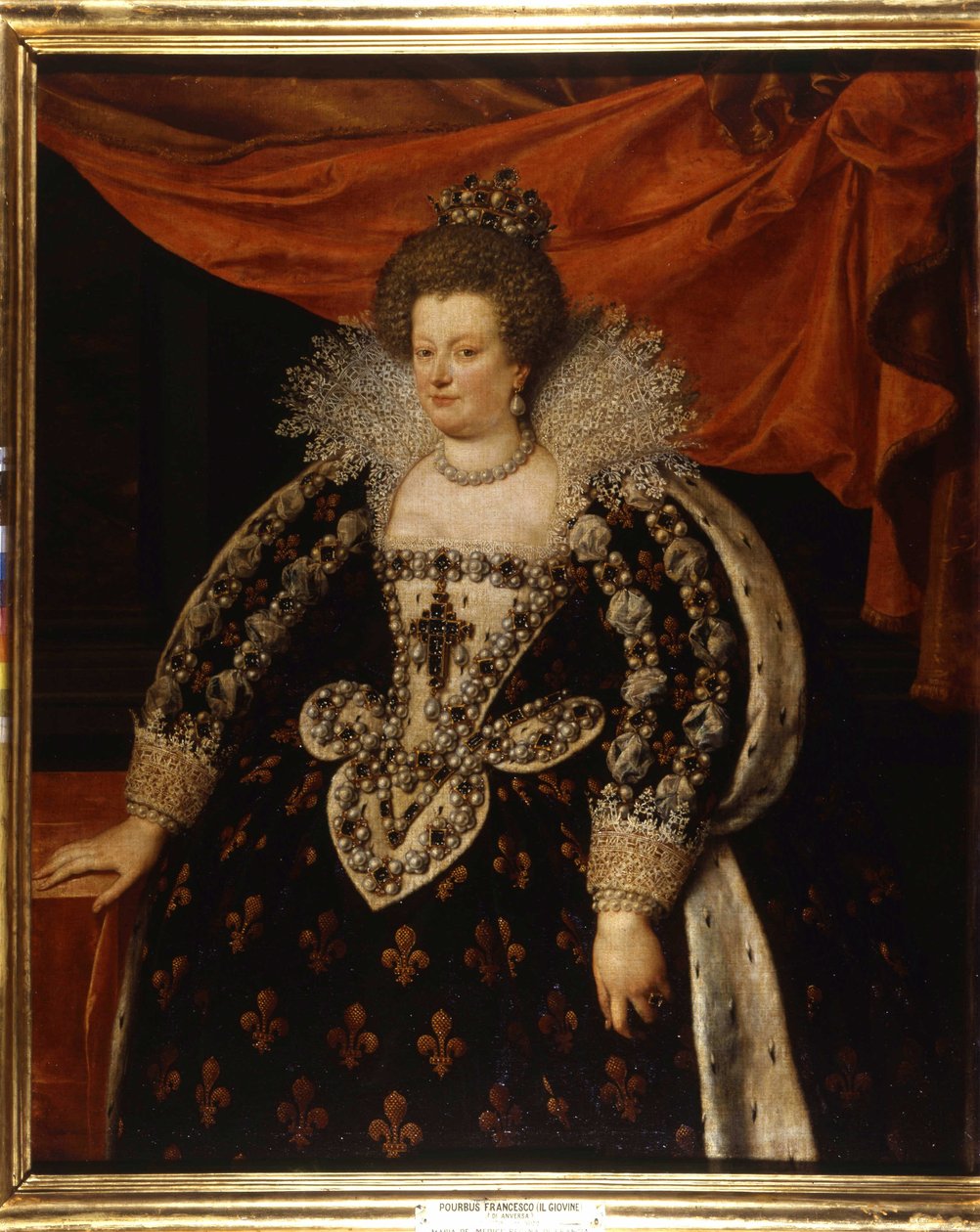 Portrét Marie Medicejské (1573 - 1642), manželky Jindřicha IV. a matky Ludvíka XIII. Obraz Franse Pourbuse Le Jeune (Francois (Franz) Porbus). od Frans II Pourbus
