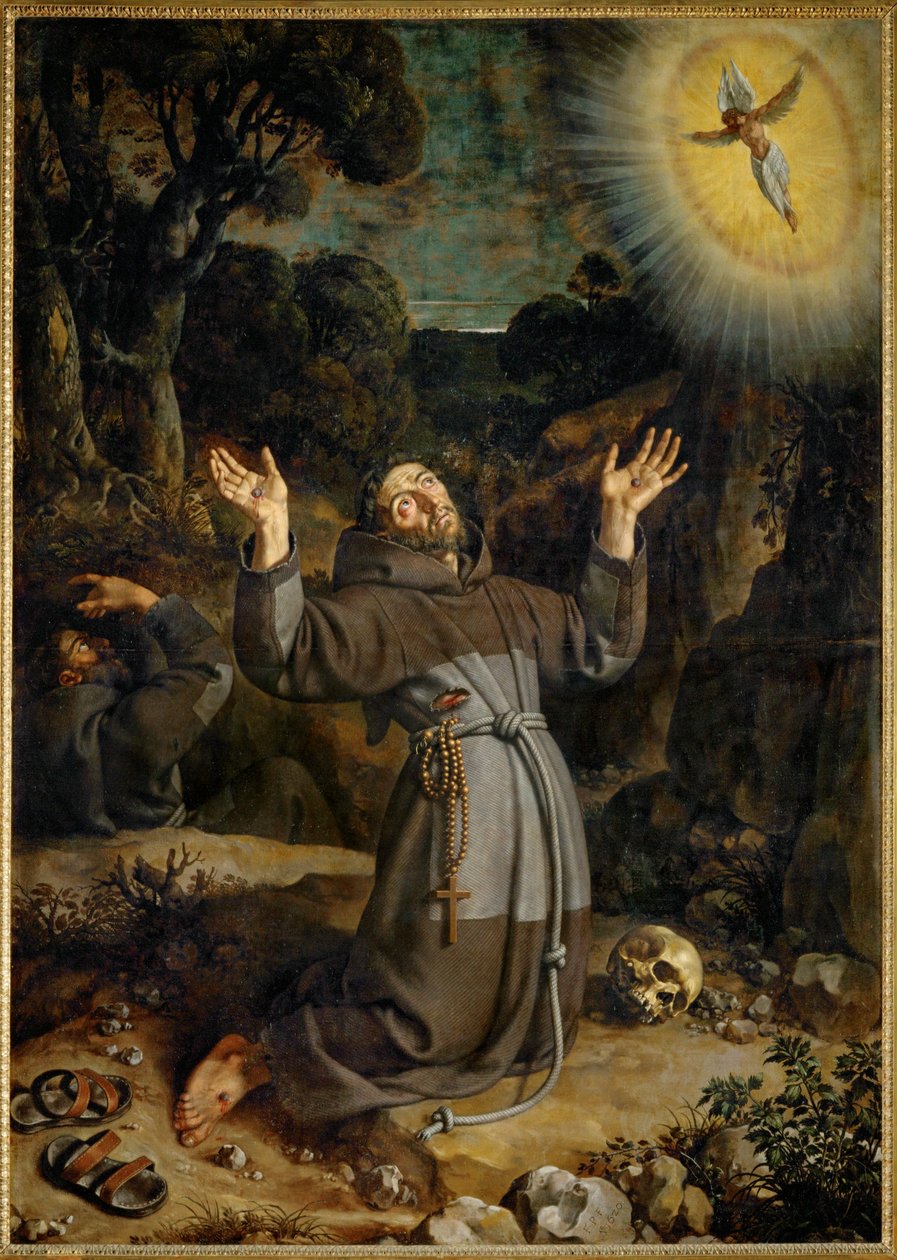 Svatý František Assisi přijímá stigmata... od Frans II Pourbus