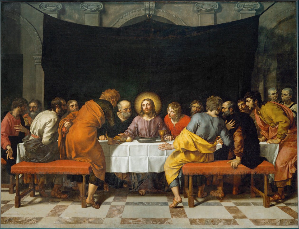 Poslední večeře. Obraz byl namalován pro hlavní oltář kostela Saint Leu-Saint Gilles v Paříži... od Frans II Pourbus