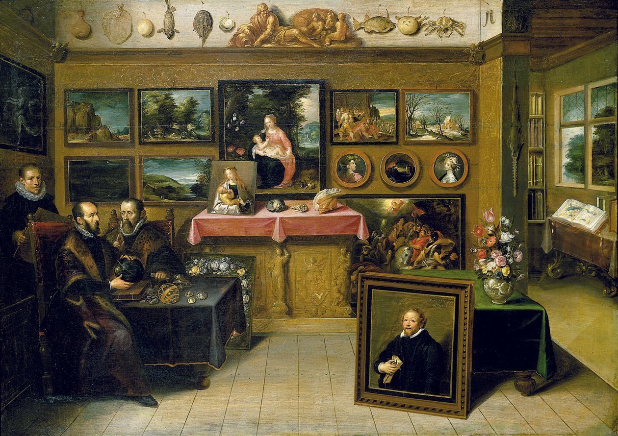 Sběratelská skříň s Abrahamem Orteliusem a Justem Lipsiem, 1618 od Frans II the Younger Francken
