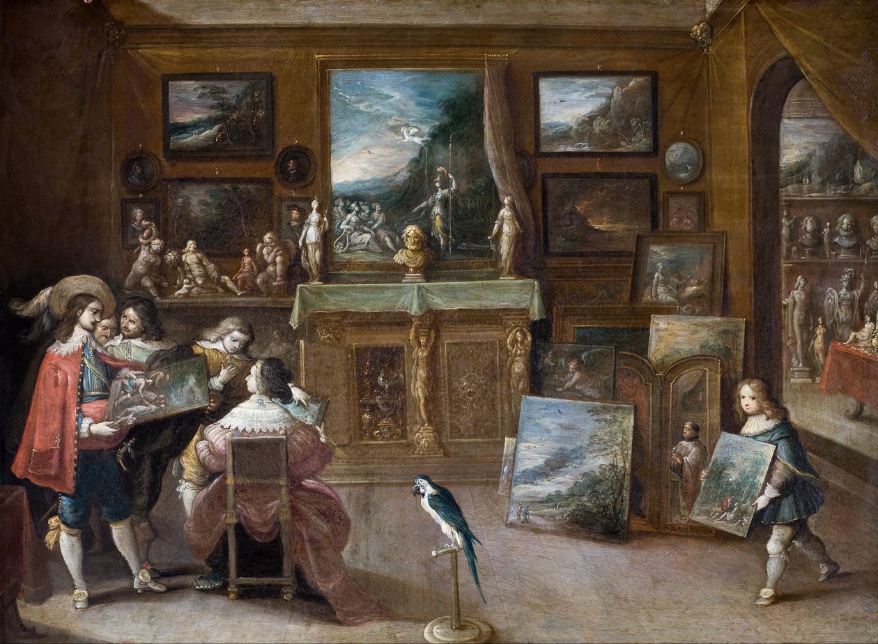 Návštěva obchodníka s uměním, cca 1625 (olej na mědi) od Frans II the Younger Francken