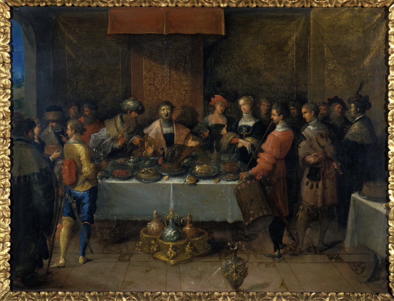 Damoklés u stolu, před rokem 1620 (olej na mědi) od Frans II the Younger Francken