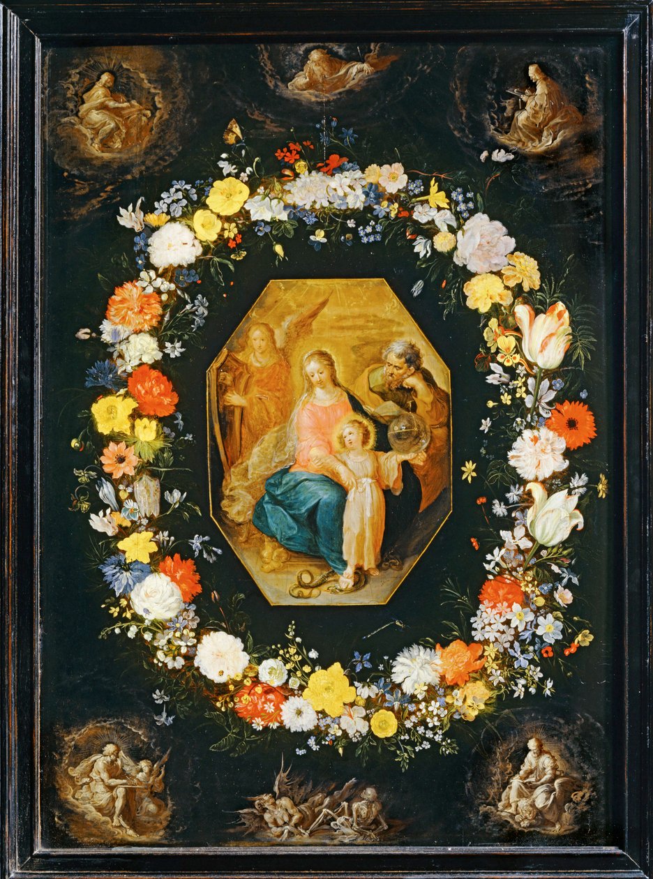 Svatá rodina obklopená květinovým věncem... od Frans II the Younger Francken