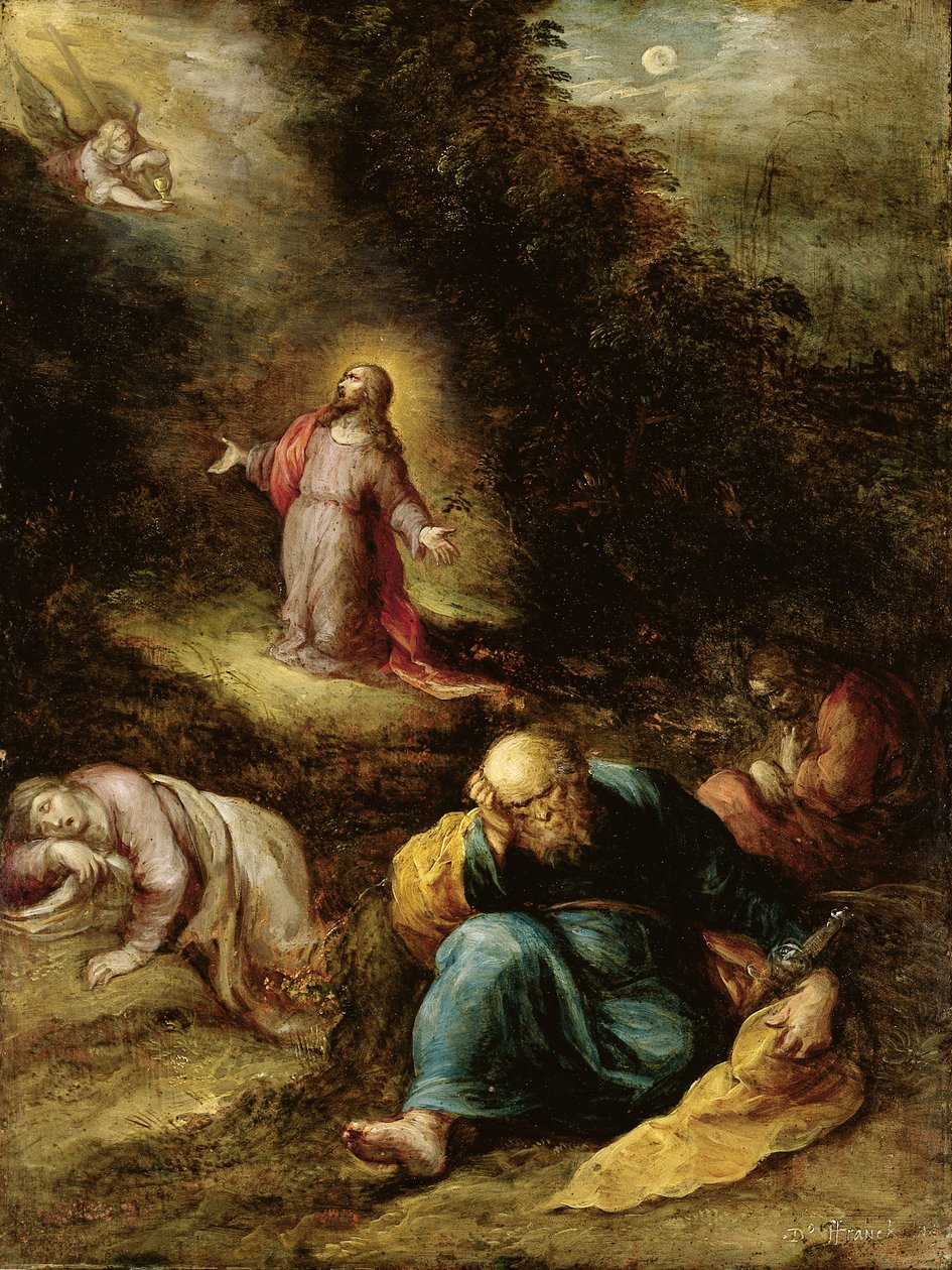 Agónie v zahradě (olej na mědi zesílený zlatem) od Frans II the Younger Francken