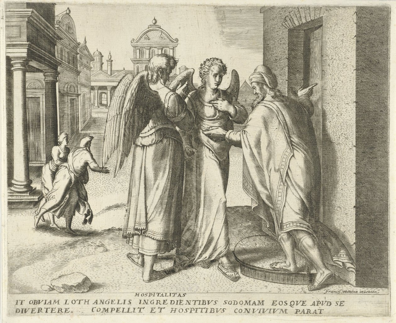 Lot a dva andělé Pohostinství (název na objektu) Historie osudu (název série) od Frans Menton