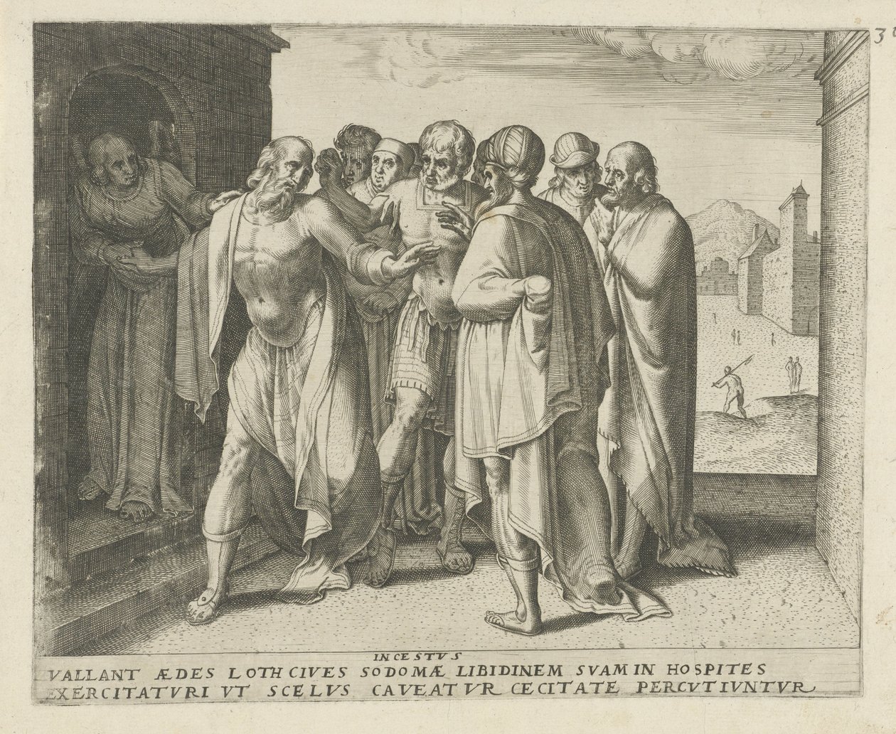 Lot nabádá dav, aby se uklidnil Incestus (název na předmětu) Historie osudu (název série) od Frans Menton