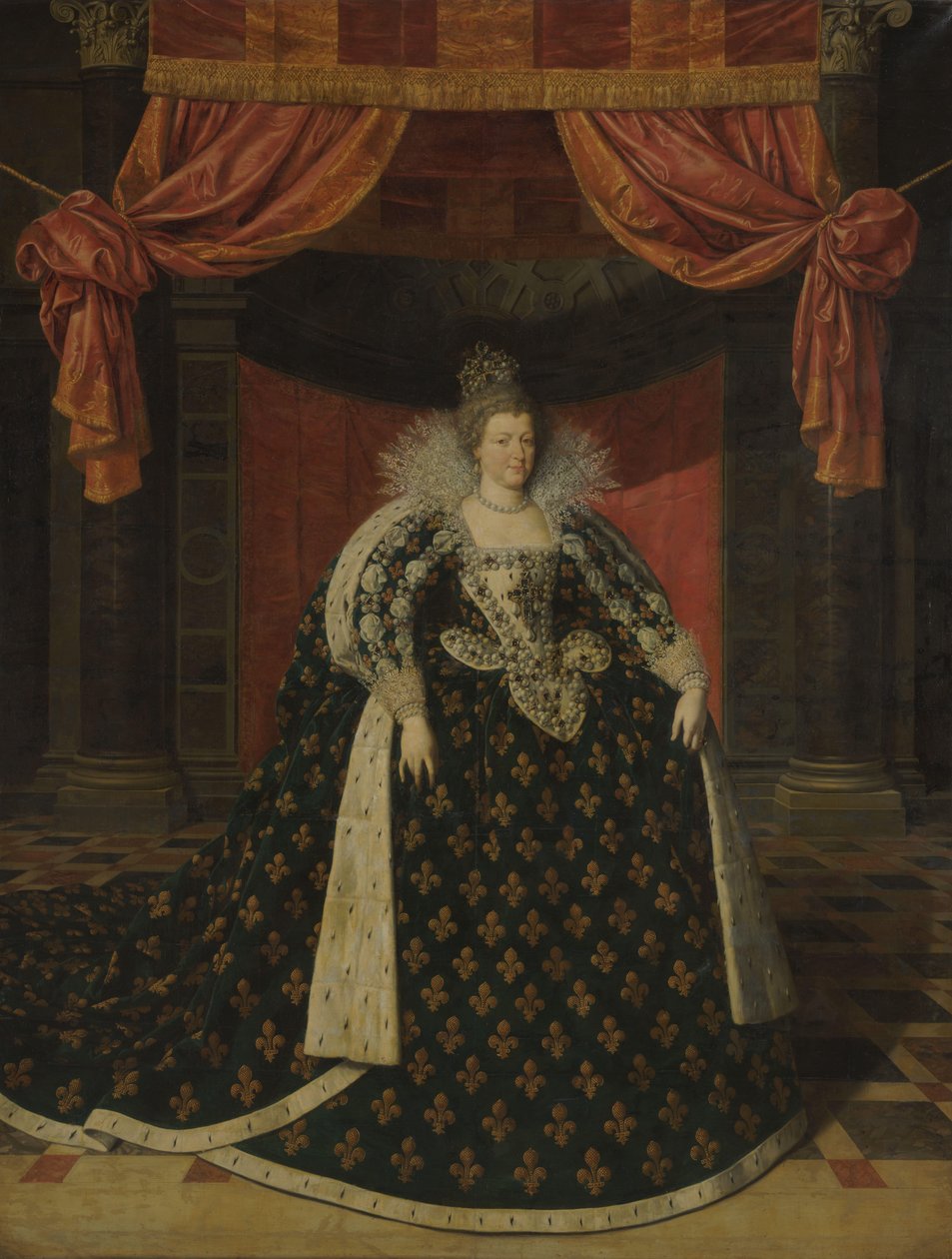 Portrét Marie de Médicis (1575-1642), královny Francie, v róbě státu od Frans Pourbus (II) (workshop of)