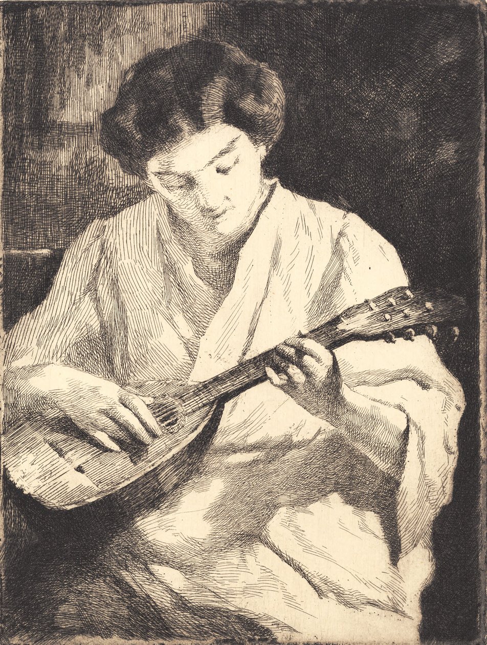 Mandolína hrající dáma od Frans Schwartz