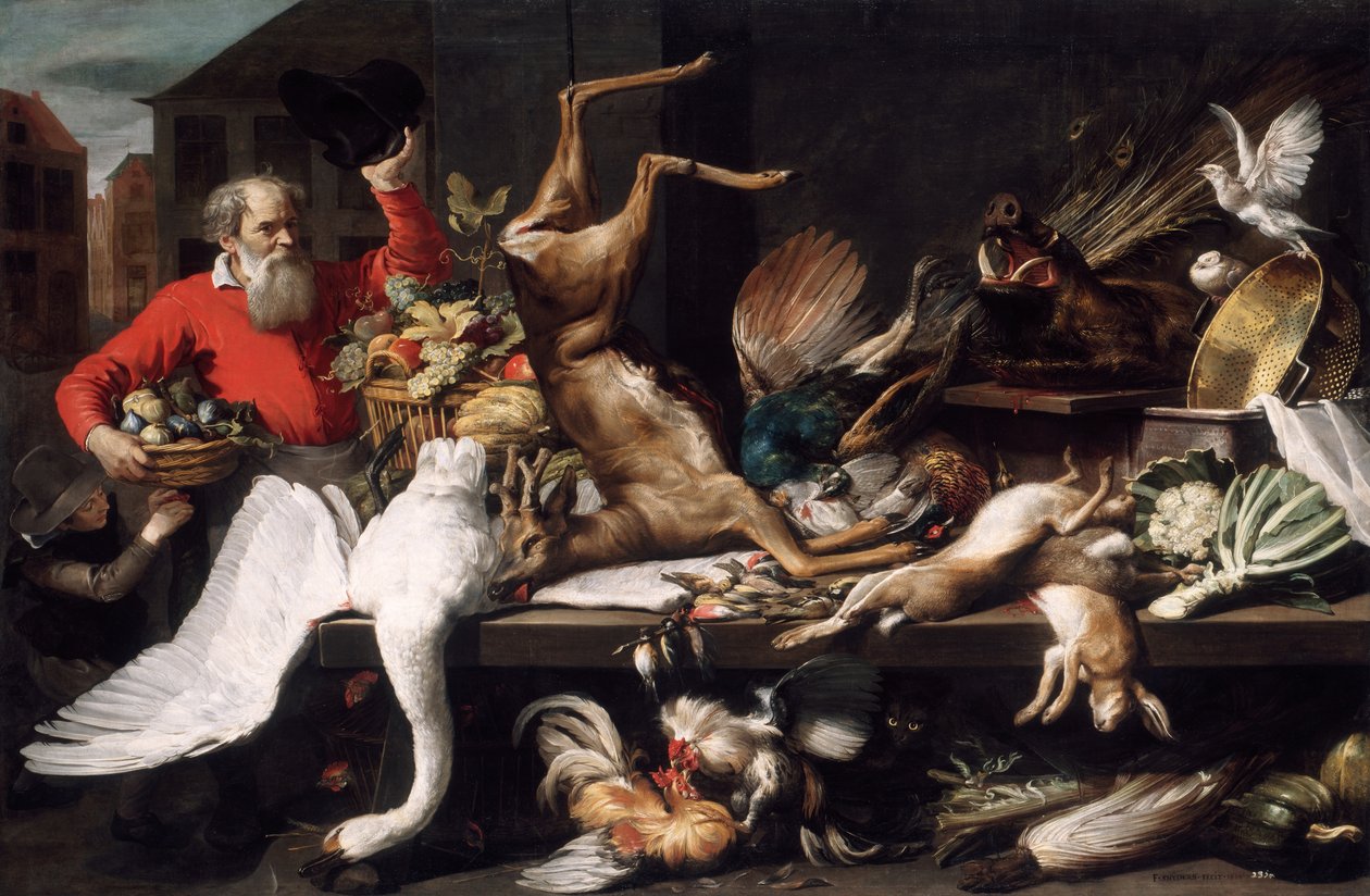 Zátiší s mrtvou zvěří, ovocem a zeleninou na trhu od Frans Snyders