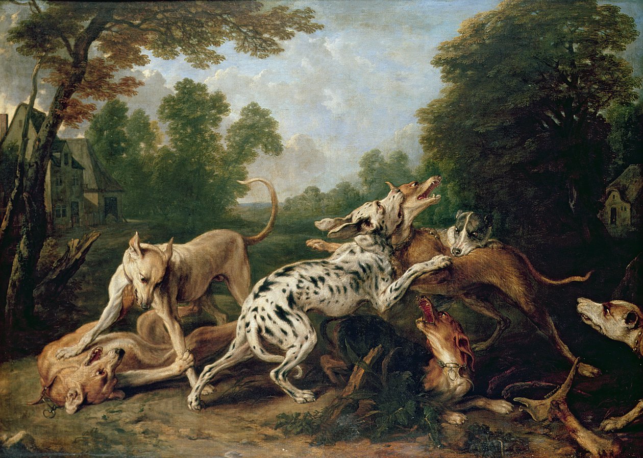 Psi bojují na zalesněné mýtině od Frans Snyders or Snijders
