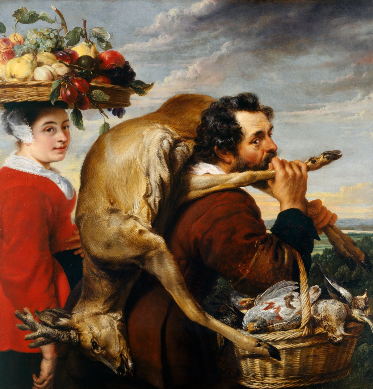Figurky s ovocem a hrou (olej na plátně) od Frans Snyders or Snijders