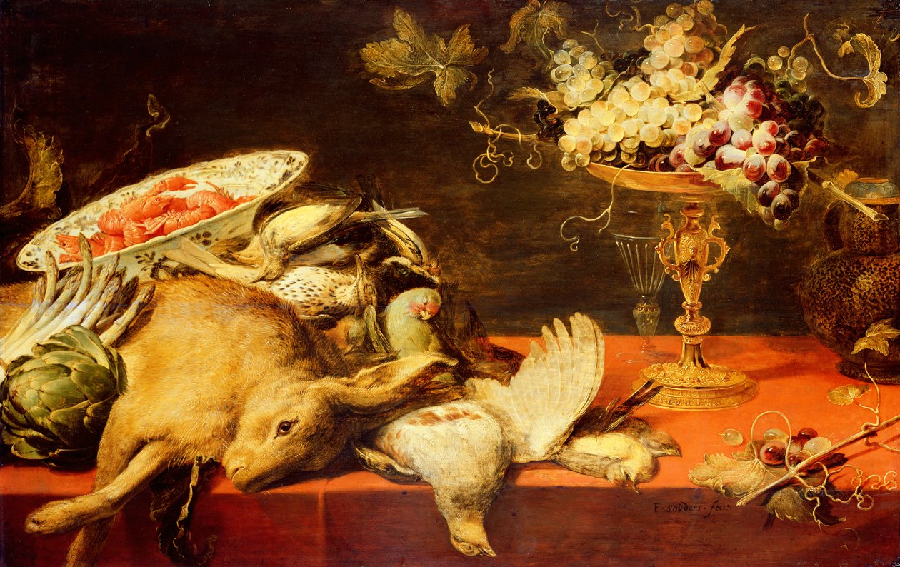 Zátiší se zvířaty a ovocem (olej na dubovém panelu) od Frans Snyders or Snijders