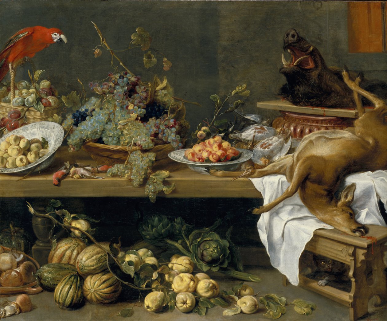 Zátiší s ovocem, zeleninou a mrtvou zvěří, 1635 od Frans Snyders or Snijders